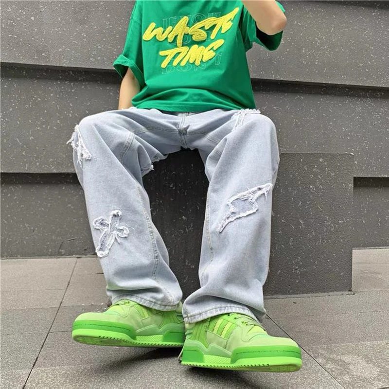 2022 Jeans Broken Chaogao Street Men's Retro Black Casual Long Pants baggy jeans  traf zara homme  jeans for men