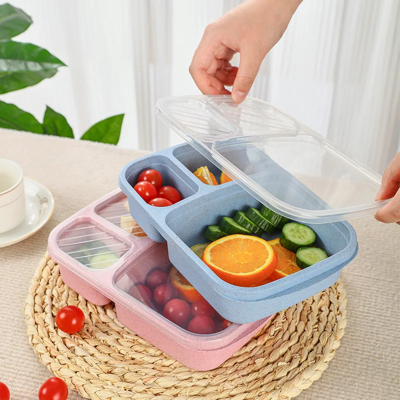 

Lunch Box Microwave Portable Healthy Material Wheat Straw Compartmentalized Non-toxic Food Container For Kids Adult Lunch Box