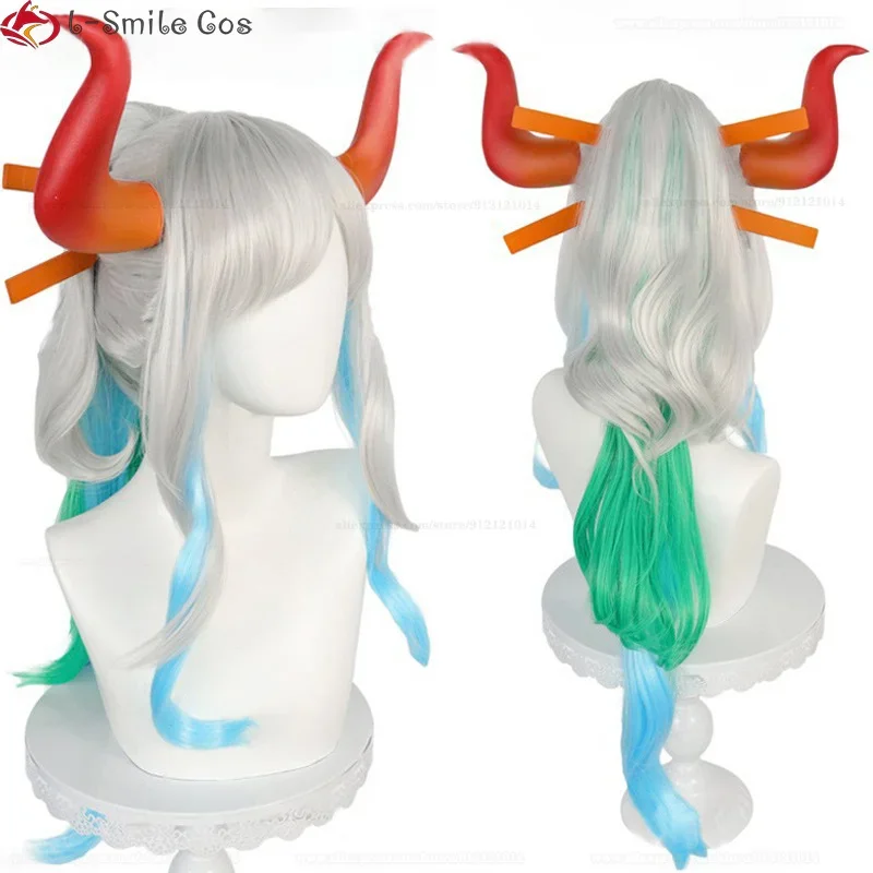 Парик Yamato для косплея аниме парик рога длинные завитки градиентные женские