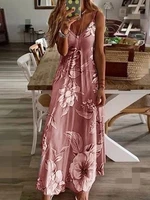 summer dress for women casual floral printed long vestidos spaghetti strap beach party robe female