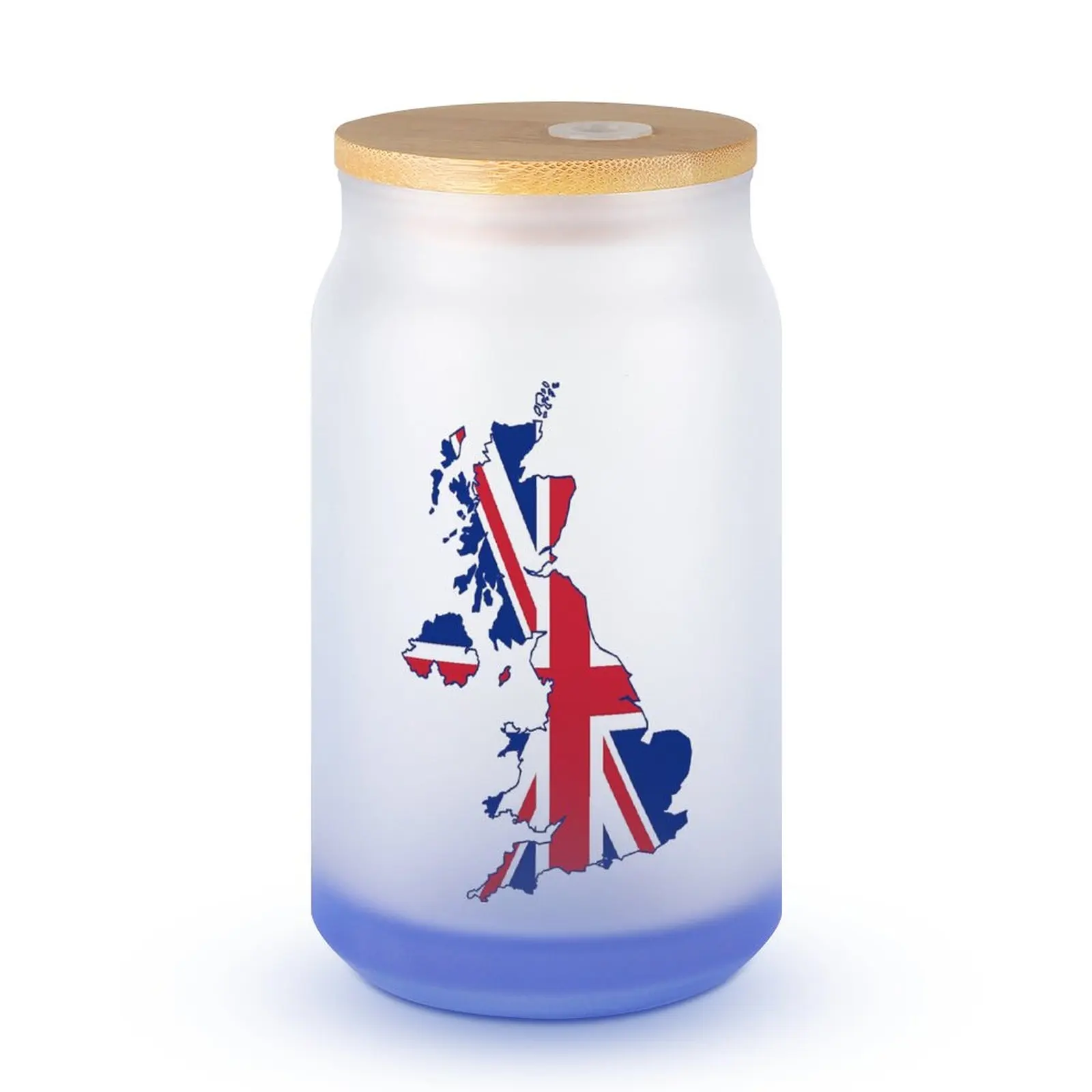 

Flag Map of The United Kingdom DIY Frosted Glass Pipette Cup Graphic Cool Canteen Tea Cups Thermos Graphic Wooden Lid Gradient