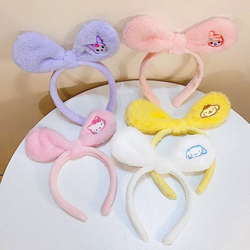 

Kawaii Sanrio Cinnamoroll Kuromi Mymelody плюшевая повязка для волос обруч аниме плюшевая кукла повязка для волос головной убор для умывания лица макияж для д...