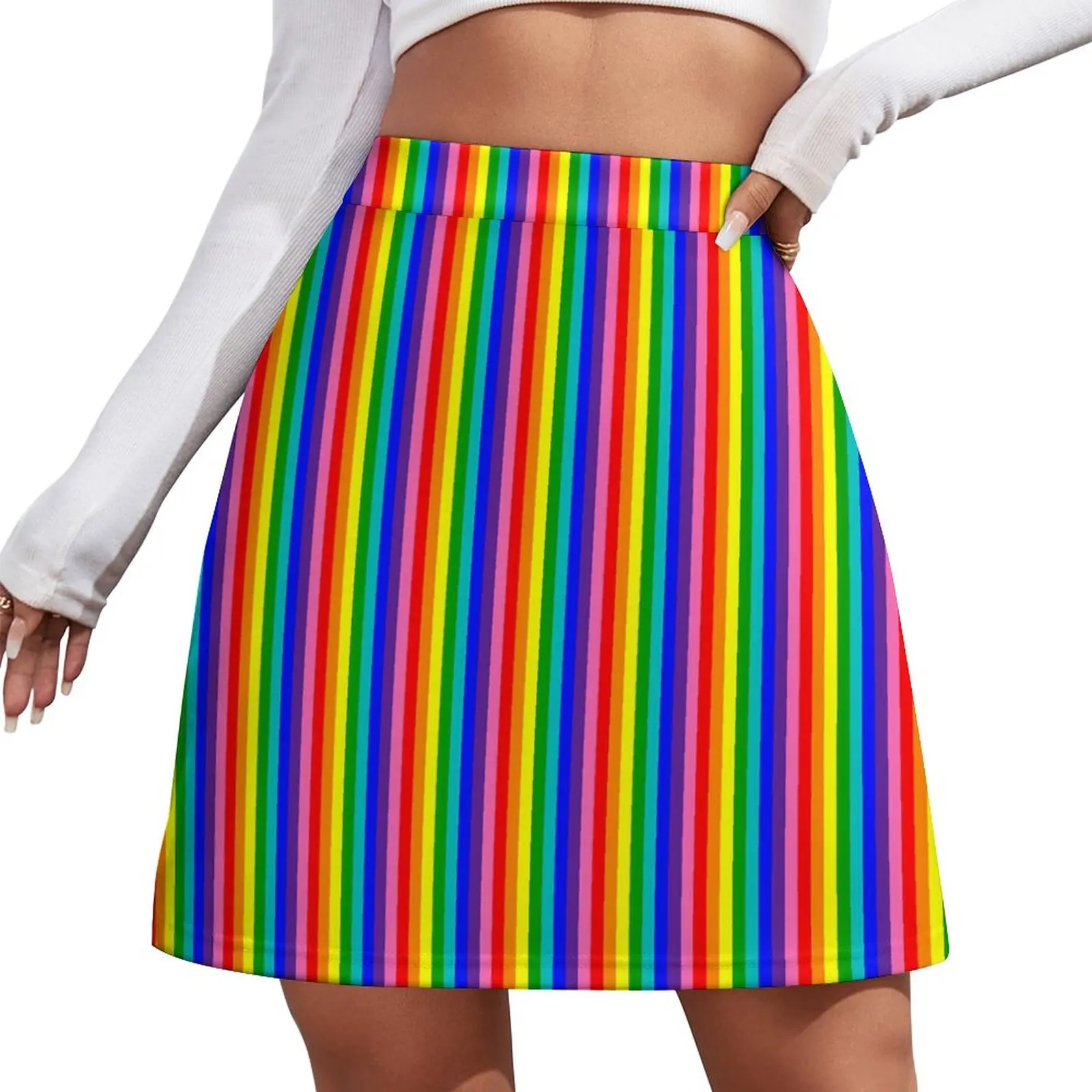 

Rainbow Pride Flag Skirt Vertical Eight Stripe Vintage Mini Skirts Summer High Waist Design Street Style Casual Skirt Big Size