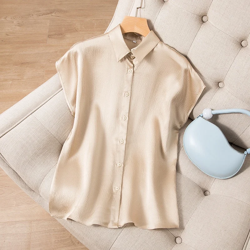 Элегантные элегантные шелковые рубашки с коротким рукавом Шелковый жемчужный