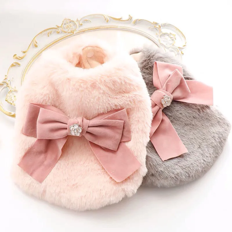 

Pet Warm Clothes Cute Bowknot Plush Coat Small Dogs Winter Jacket Yorkshire Terrier Costume Puppy Sleveless Princess Cotton Vest