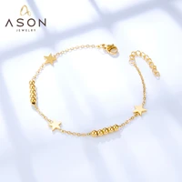 asonsteel gold color stainless steel stars beads accessories trendy link chain bracelets for women summer daily wear jewelry