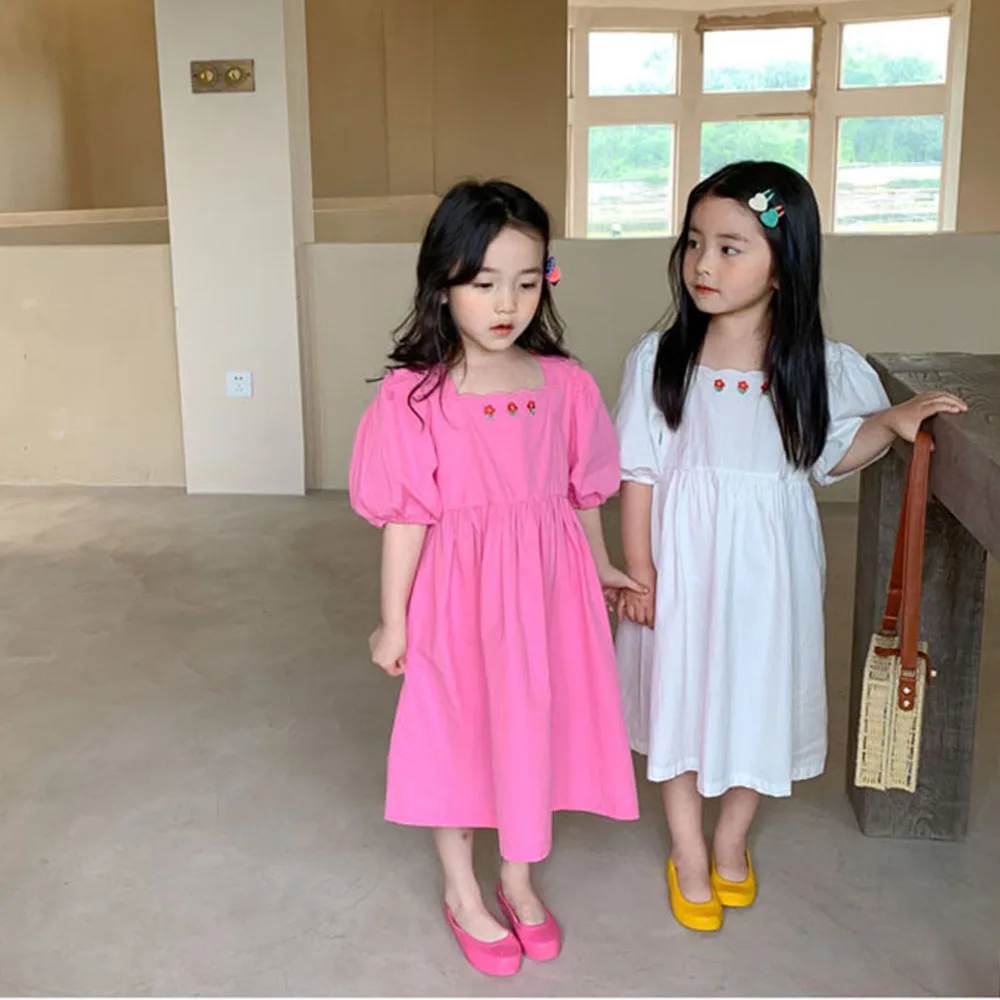 

Menoea/летнее платье для маленьких девочек однотонное детское платье для дня рождения с короткими рукавами и вышивкой Vestidos, одежда для маленьк...