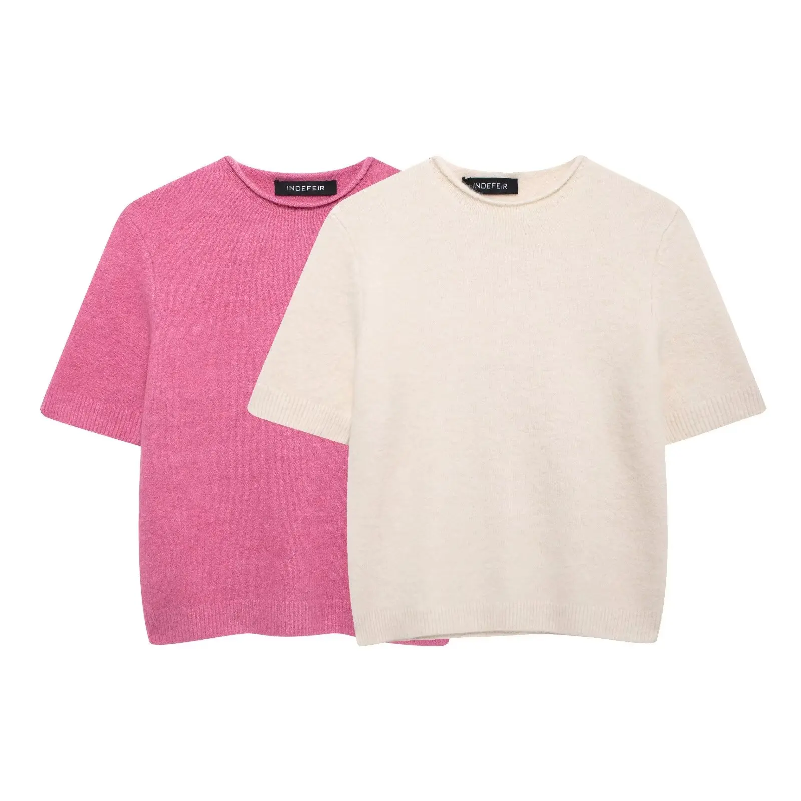 TRAFZA женский модный универсальный мягкий свитер с круглым вырезом и короткими