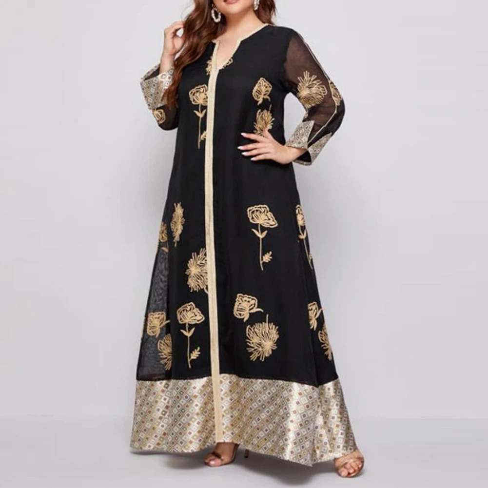 

Women Plus Size Large Party Evening Maxi Dress Lace Abaya Long Oversized Muslim See Through Elegant Dress