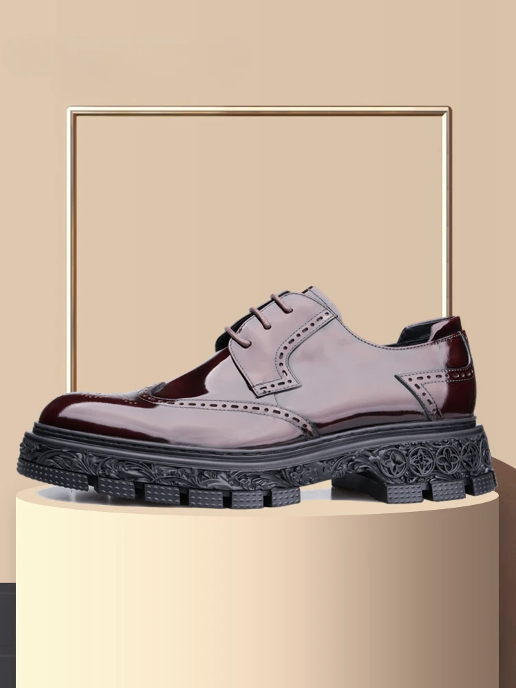 

New Autumn Formal Men Shoes Brock Carved Platform with British Leather Glossy Leather Shoes.