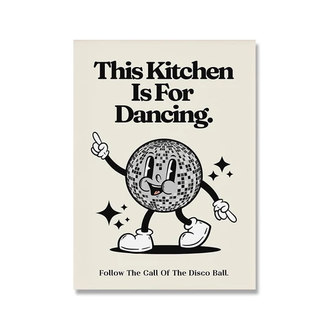Ретро-печать Эта кухня используется для танцев настенное искусство диско мультфильм кофе нейтральный эспрессо цитаты Холст Живопись Декор