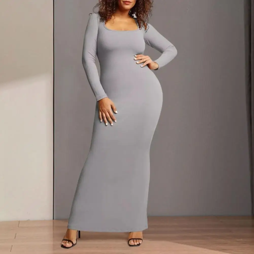

Женское платье, облегающие платья-Макси для женщин, мягкие эластичные однотонные дизайнерские платья с квадратным вырезом, эластичные весенние платья