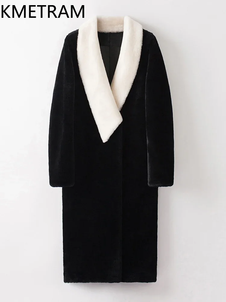 Шуба из натуральной мериносовой шерсти женская длинная черная куртка