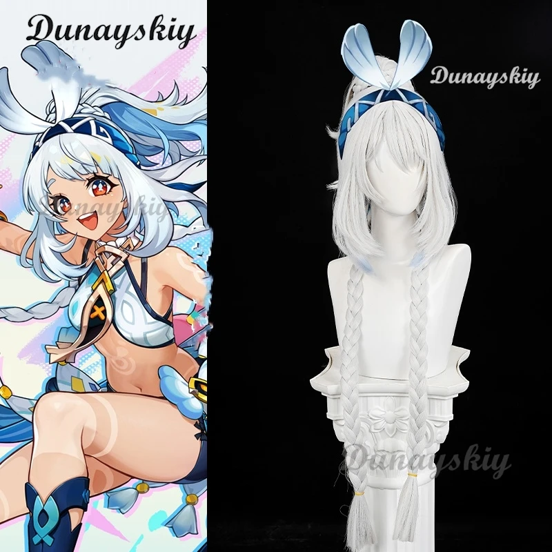 Genshin Impact Muinaa Косплей Парик 100 см Белый Синий Длинные Косы Meztli Springs Natlan Хэллоуин