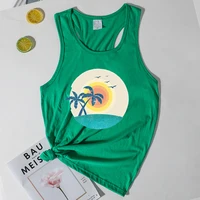 coconut palm beach tops hawaii tropical womens clothes print aloha vacation tank top woman vintage green tops for women l