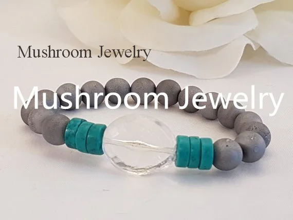 Gray Druzy Agate Beaded Crystal Turquosie Bead Elastic Bracelet