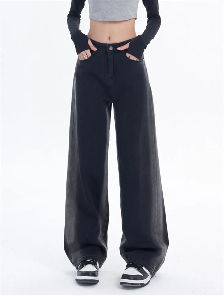 

Эластичные джинсы, женские удлиненные корейские модные джинсовые брюки, винтажные широкие брюки с высокой талией, Новинка осени 2022, мешковатые уличные повседневные джинсы