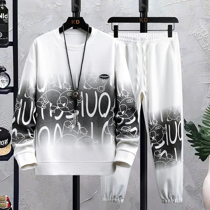 

Осень-зима 2023 Новинка модный бренд постепенно Печатный свитер с длинным рукавом и круглым вырезом вафельный спортивный костюм комплект из ...