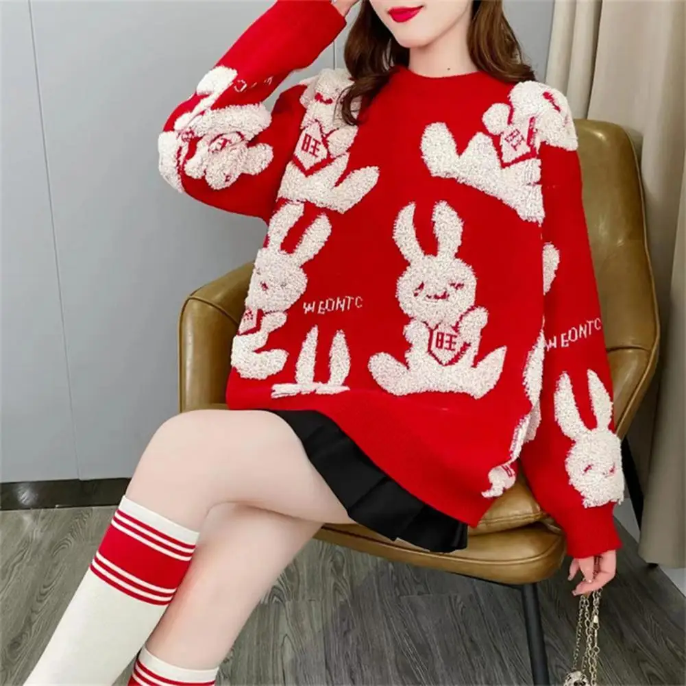 

Luxury Lamb Fleece Bunny Rabbit Embroidery Sweaters Unisex Couples Thicken Winter O-neck Pullover Goth Streetwear Kawaii Clothes