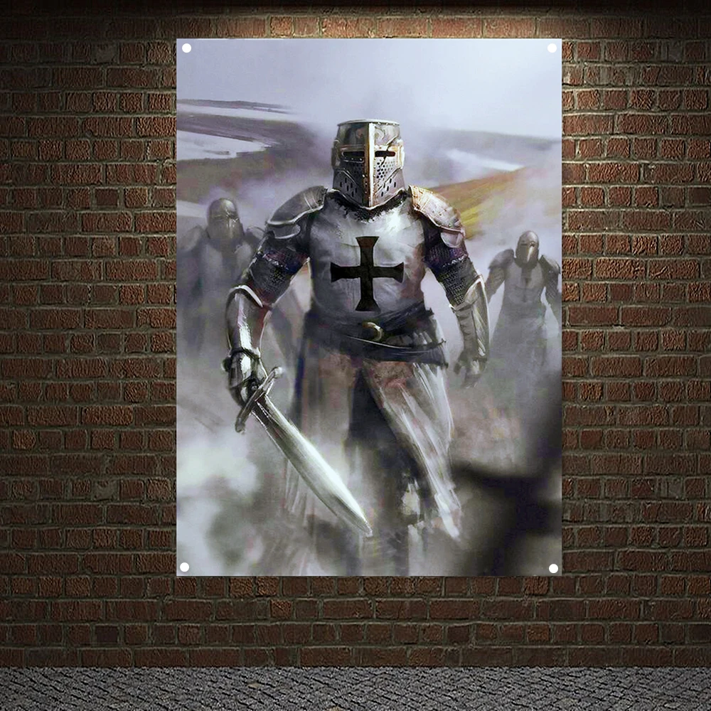

Christ Knight Flag Banner Medieval Warrior Armor Painting Hang on the wall 4 grommets Custom Flag indoor Decor Knight Templar J8