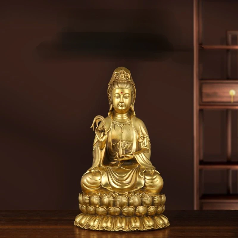 

Статуя Guanyin Pure Медный Будда, украшения для дома и гостиной, морские сидячие лотосы, скульптуры Бодхисаттвы