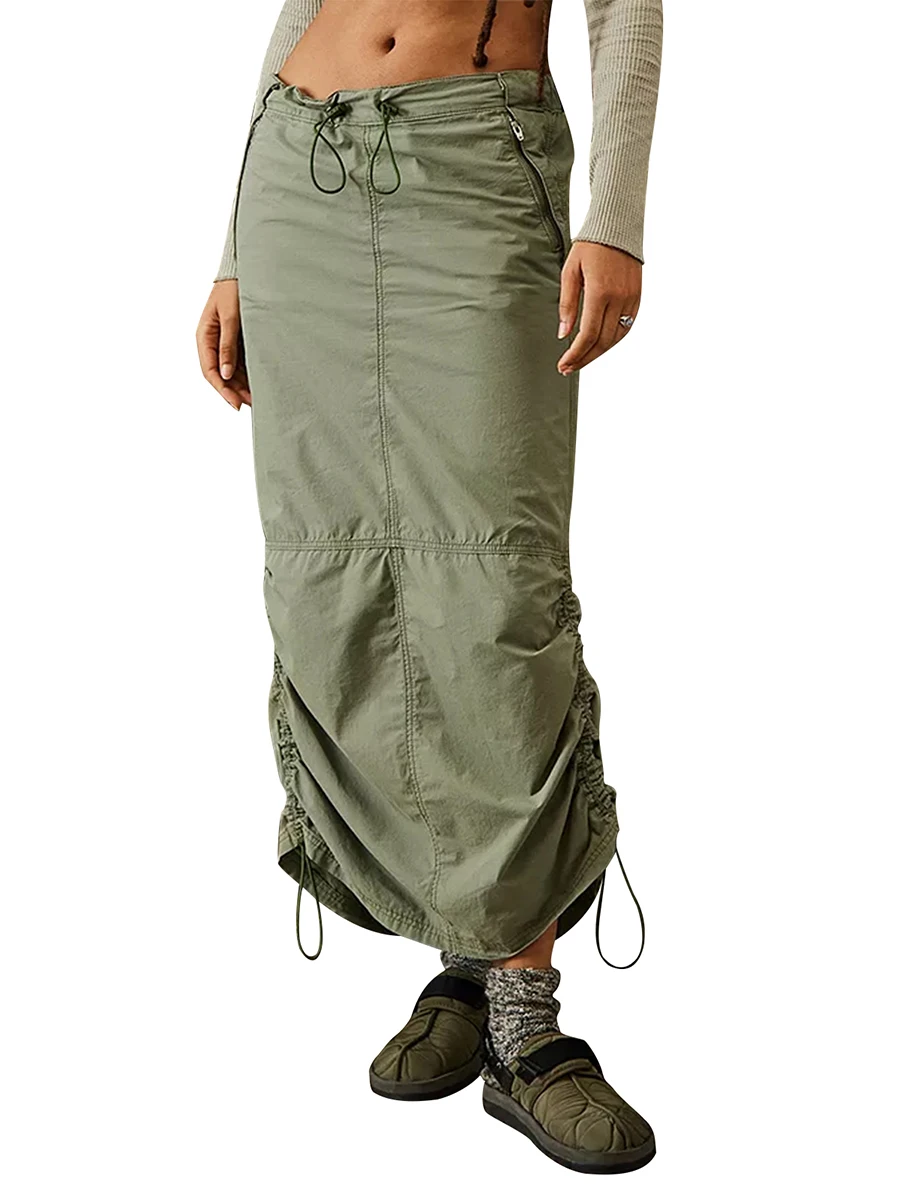 

Женская длинная юбка-карго Y2k, Повседневная Эластичная Макси-юбка на шнуровке с низкой талией и рюшами, винтажная уличная одежда в стиле гранж и феи