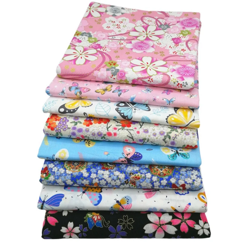 

8 PCS Fabric Butterfly Flowers Print Cotton Fabric 20X20 Inch Precut Fabric Square Sheets For Patchwork Sewing Quilting