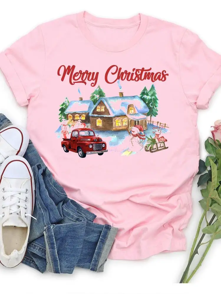 

Зимний сезон, милая стильная футболка, модная повседневная футболка с графическим рисунком на Рождество, праздник, новый год, женские футбо...