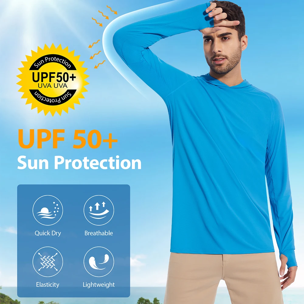 Men’s Long Sleeve Sun Protection Shirts UPF 50+ Quick Dry UV Protection Hoodie Shirt for Fishing Hiking Running