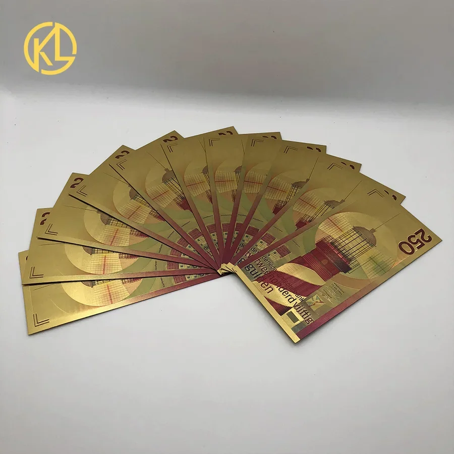10 шт. цветные золотые банкноты Нидерланды 250 искусственные деньги для коллекции
