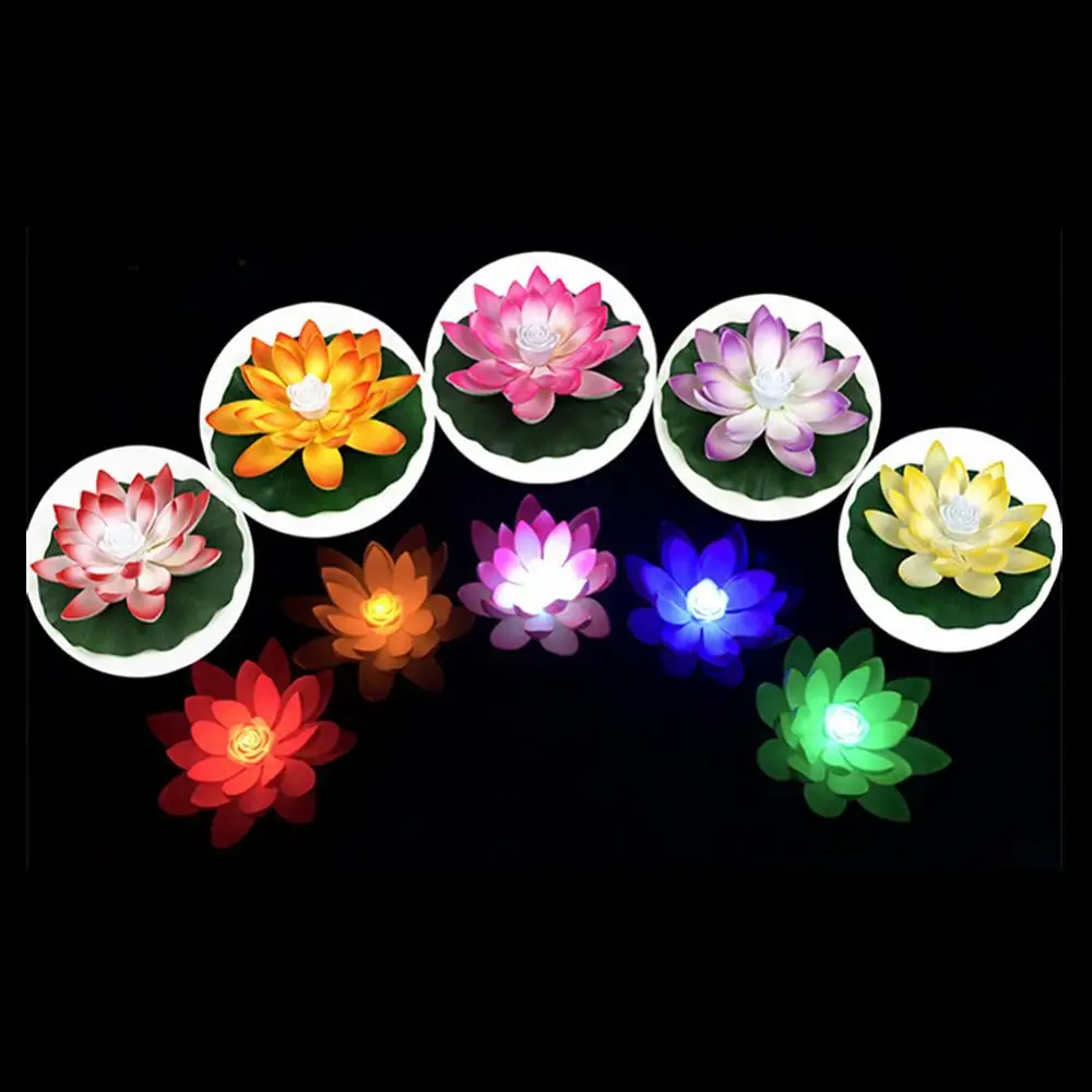 18/28cm LED Artificial Lotus Colorful Changed Floating Flower Lamps Water Swimming Pool Wishing Light Lanterns Party Supply Pond images - 6