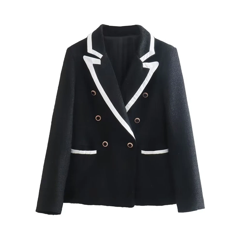 

Женский двубортный твидовый Блейзер, повседневный пиджак с длинными рукавами и карманами, верхняя одежда, осень 2022