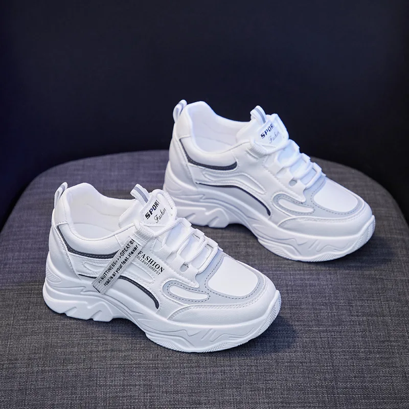 New Woman Platform Sneakers Women White Sport Shoes Autumn Fashion Female Wedge Sneakers Mujer Leather High Heel Shoes Zapatos