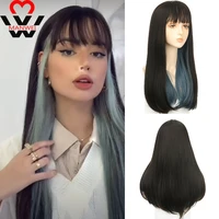 manwei synthetic long black straight wig with bangs for girls lolit cosplay dyed gold red pink multiple colors on both sides