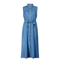 denim dress amazing anti pilling lapel solid color buttons closure long dress for vacation summer dress women dress