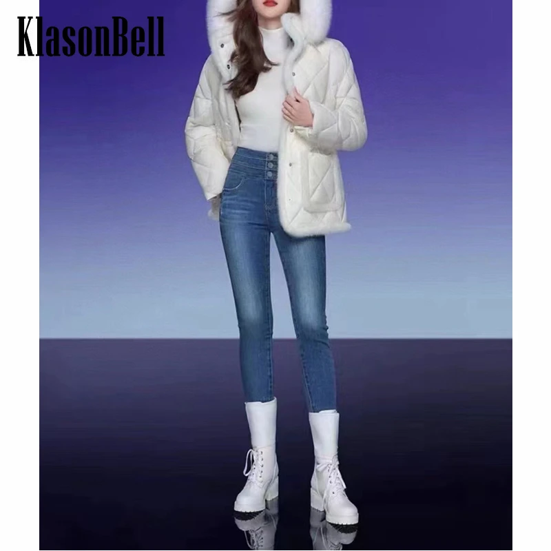 12.16 KlasonBell Fashion Single Breasted High Waist Fluffy Thick Pencil Jeans Women