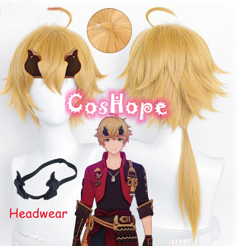 

Парик для косплея Genshin Impact Tohma, 56 см, парик светло-коричневого цвета, парики для косплея аниме, термостойкие синтетические парики, парики на Хэллоуин