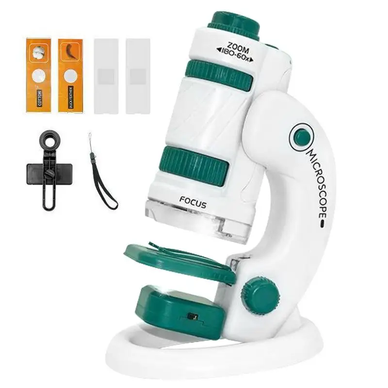 

Портативный микроскоп в комплекте, лабораторная Светодиодная лампа 60X-180X, домашняя школа, биологическая лампа, детский студенческий научный подарок