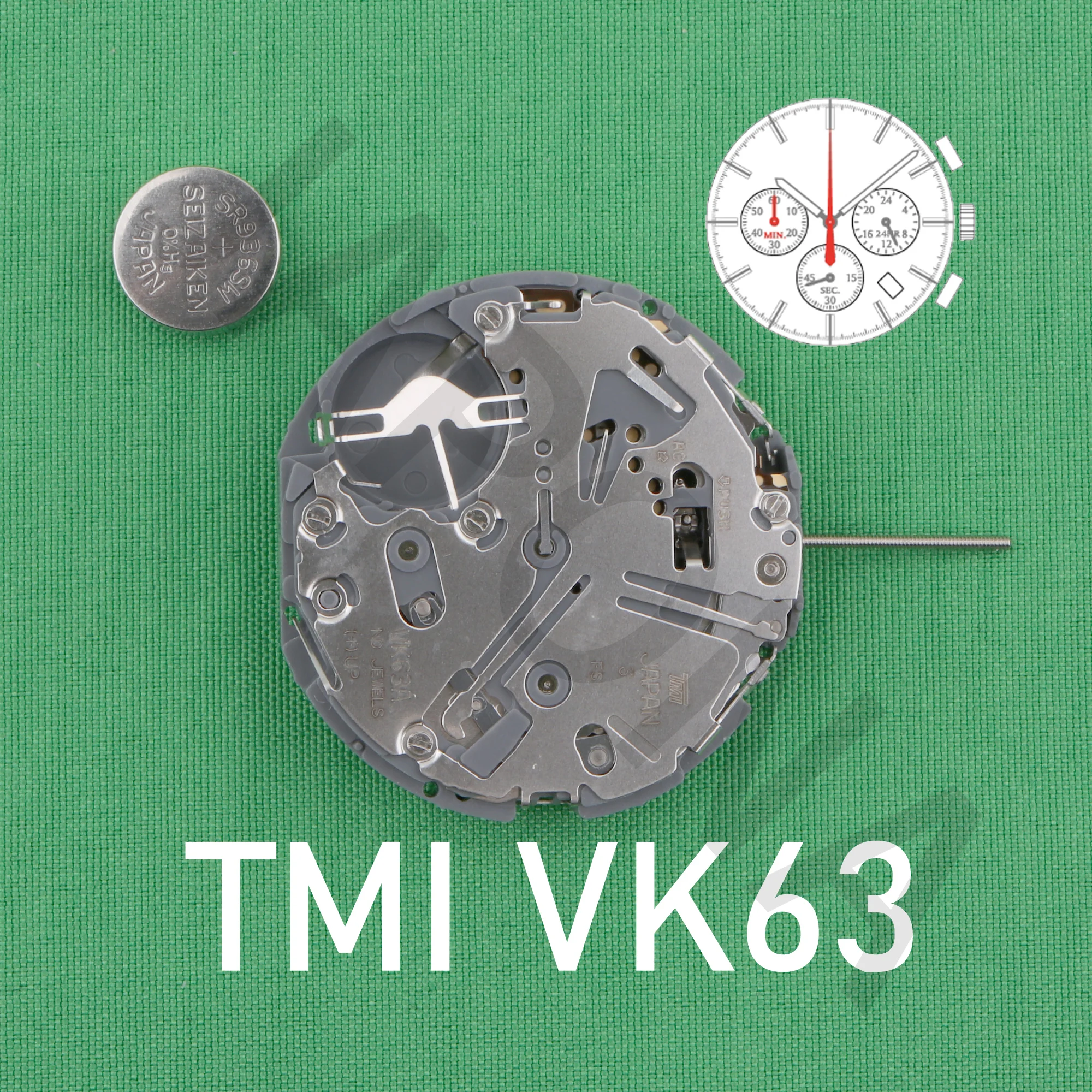 TMI VK63 movement japan movement Ligne Quartz Movement Three Hands with 3Eyes ＆Date Small Chronograph Second Minute,24Hour VK63A