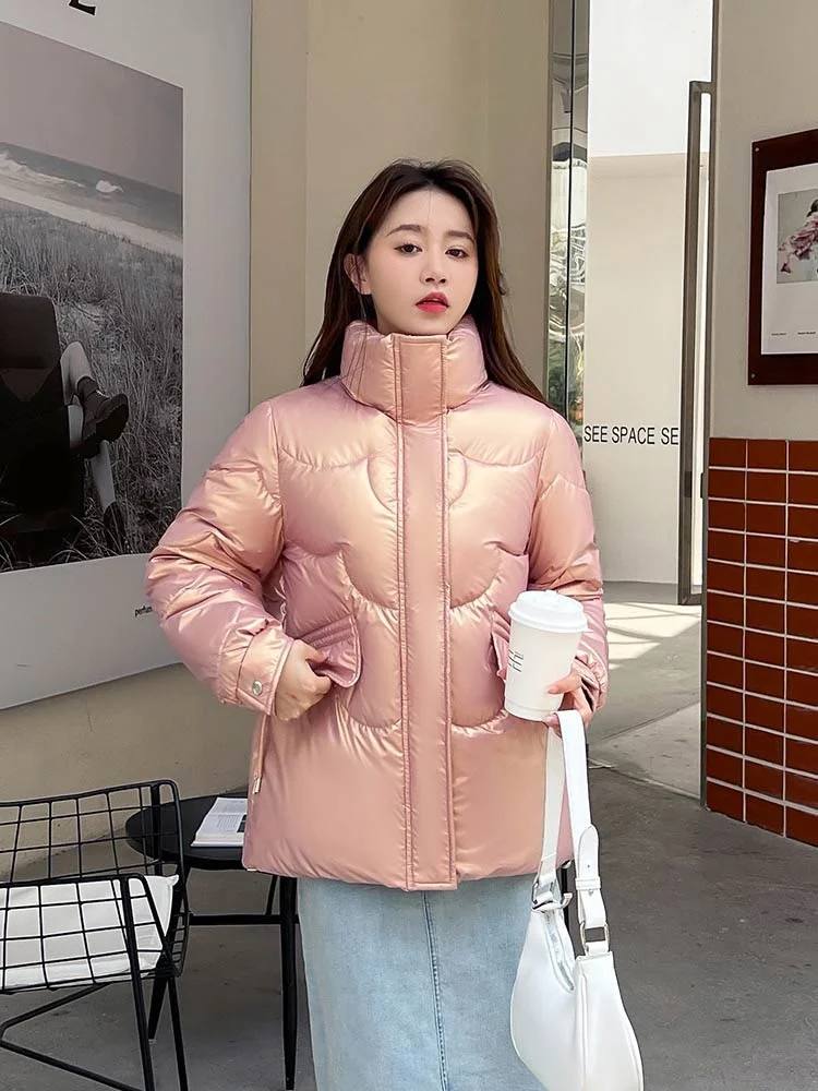 2022 Women's Winter Jacket Coats Thick Down Cotton Padded Short Coat Female Fashion Loose Casual Stand Collar Parkas