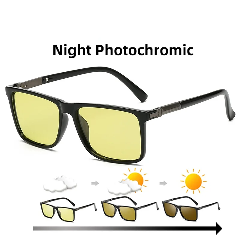 

Men Advanced Photochromic Sunglasses TAC Polarized TR90 Light Square Frame Transition Lenses Colors Driving Sun Glasses
