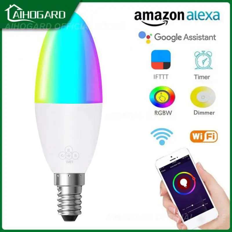 

Remote Control Candle Bulb Wifi E14 E26 E27 B22 Smart Life Rgb Light 6w Smart Led Bulb Support Alexa Google Home Dimmable