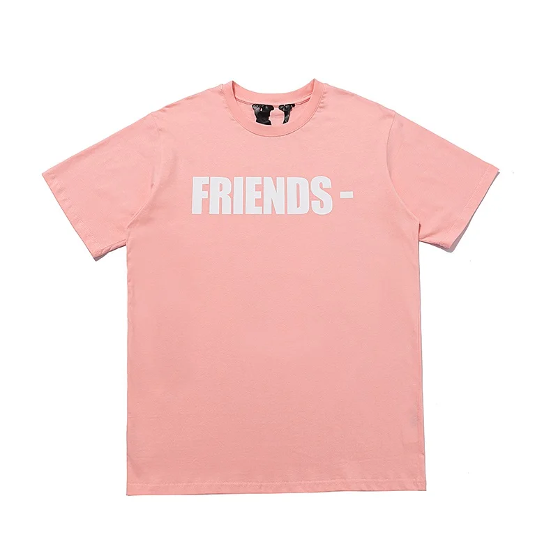 

Vlone 22ss Friends Series Large V Printed Pink Men and Women Couple Fog Short Sleeve T-shirt