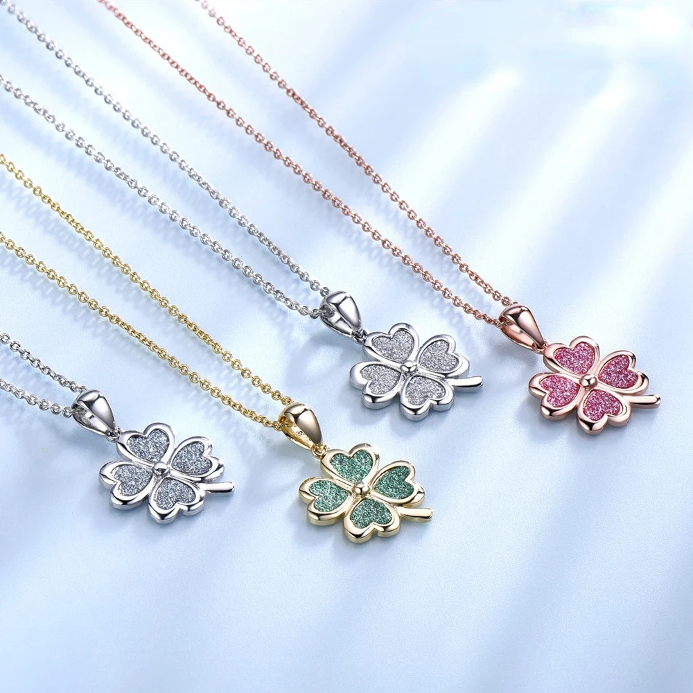 

Manufacturer direct selling 925 Sterling Silver Necklace female Clover Necklace green love split folding pendant clavicle chain