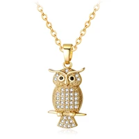 yhliso micro round diamoind cz cute owl pendant necklace animal statement jewelry for women