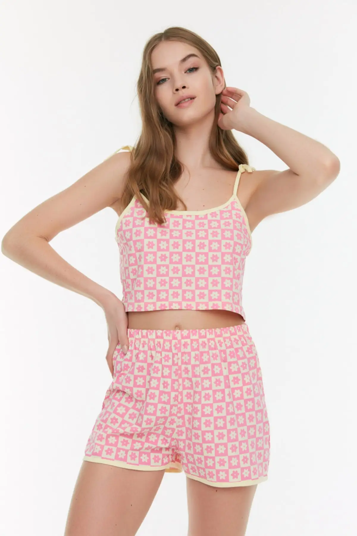 

Women's Pajamas Multi Color Floral Printed Crop Knitted Sleep Lounge Pajamas Nightwear Nightwear Nightwear Nightwear Suit