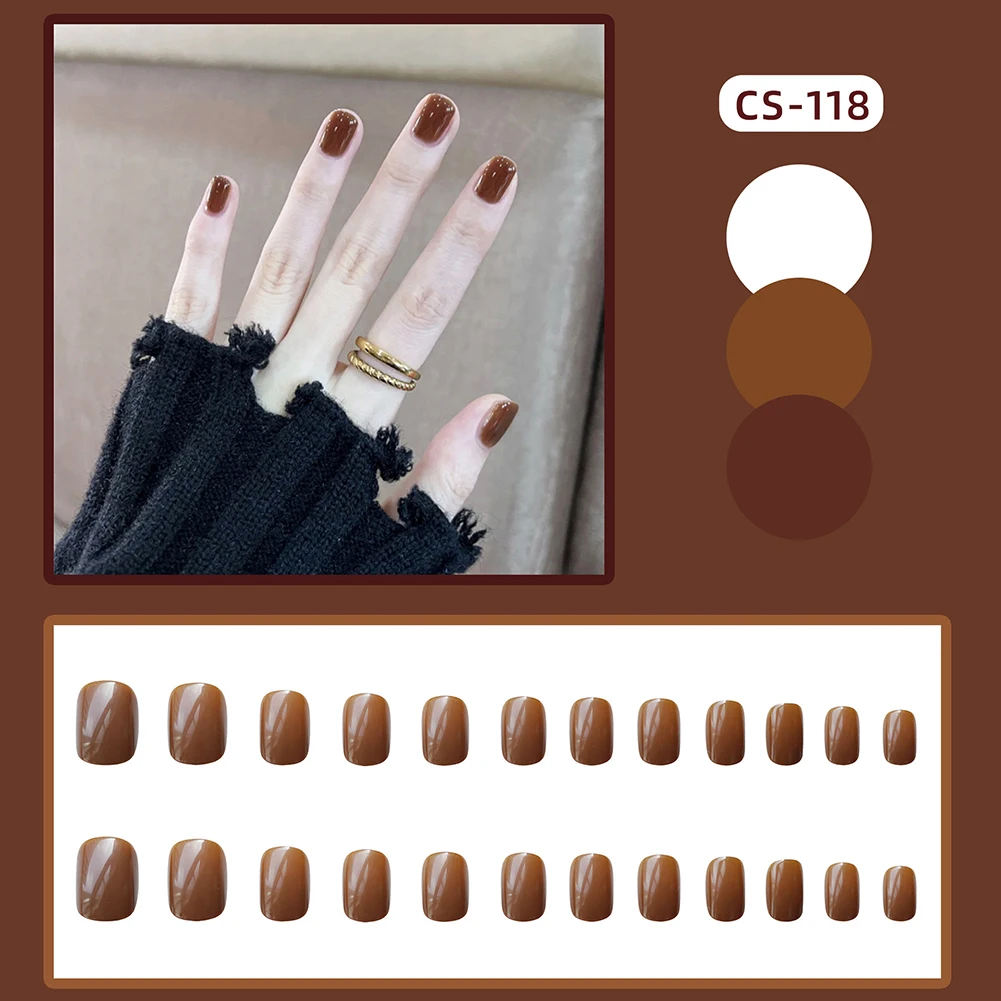 

24 шт., накладные ногти карамельного цвета с полным покрытием