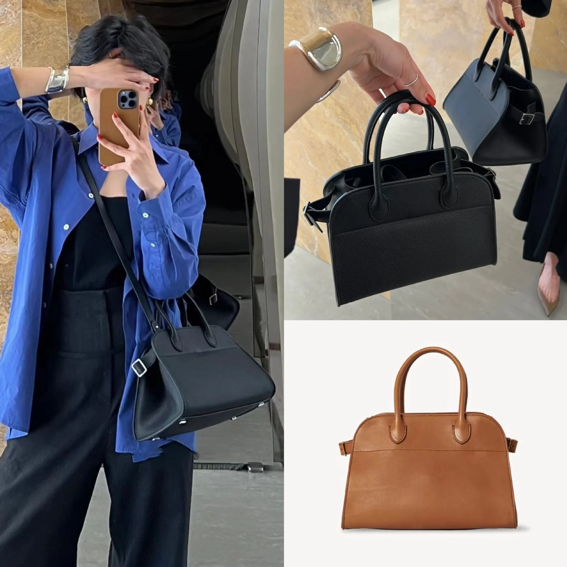 The Top Layer Leather Handbag Is Small, High Sense, Large Capacity Commuting Tote Bag, Single Shoulder Diagonal Row Bag