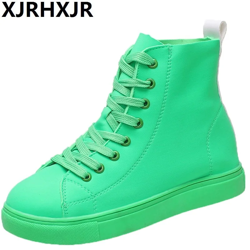 

Spring Women Soft Leather High Top Sneakers Fashion Five Colors Outdoor Leisure Thick Sole Comfortable Walking Vulcanized Shoes