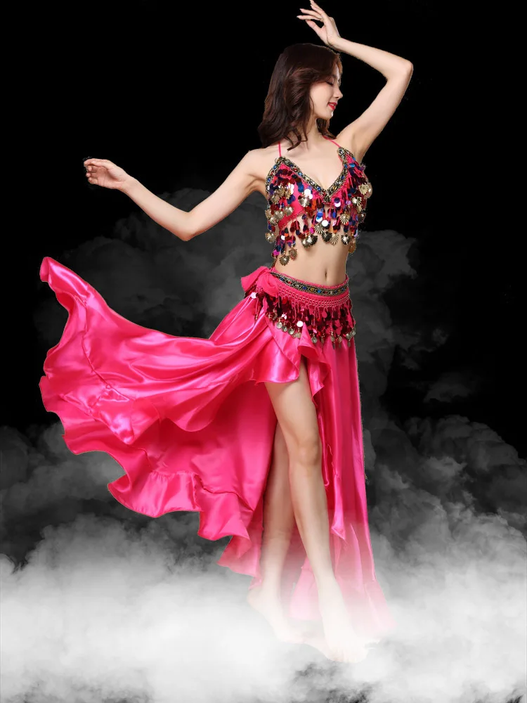 

Belly Dance Bra Long Skirt Waist Chain Set Performance Stage Dance Suit Carnaval Disfraces Adults Sari Indien Pour Les Femmes